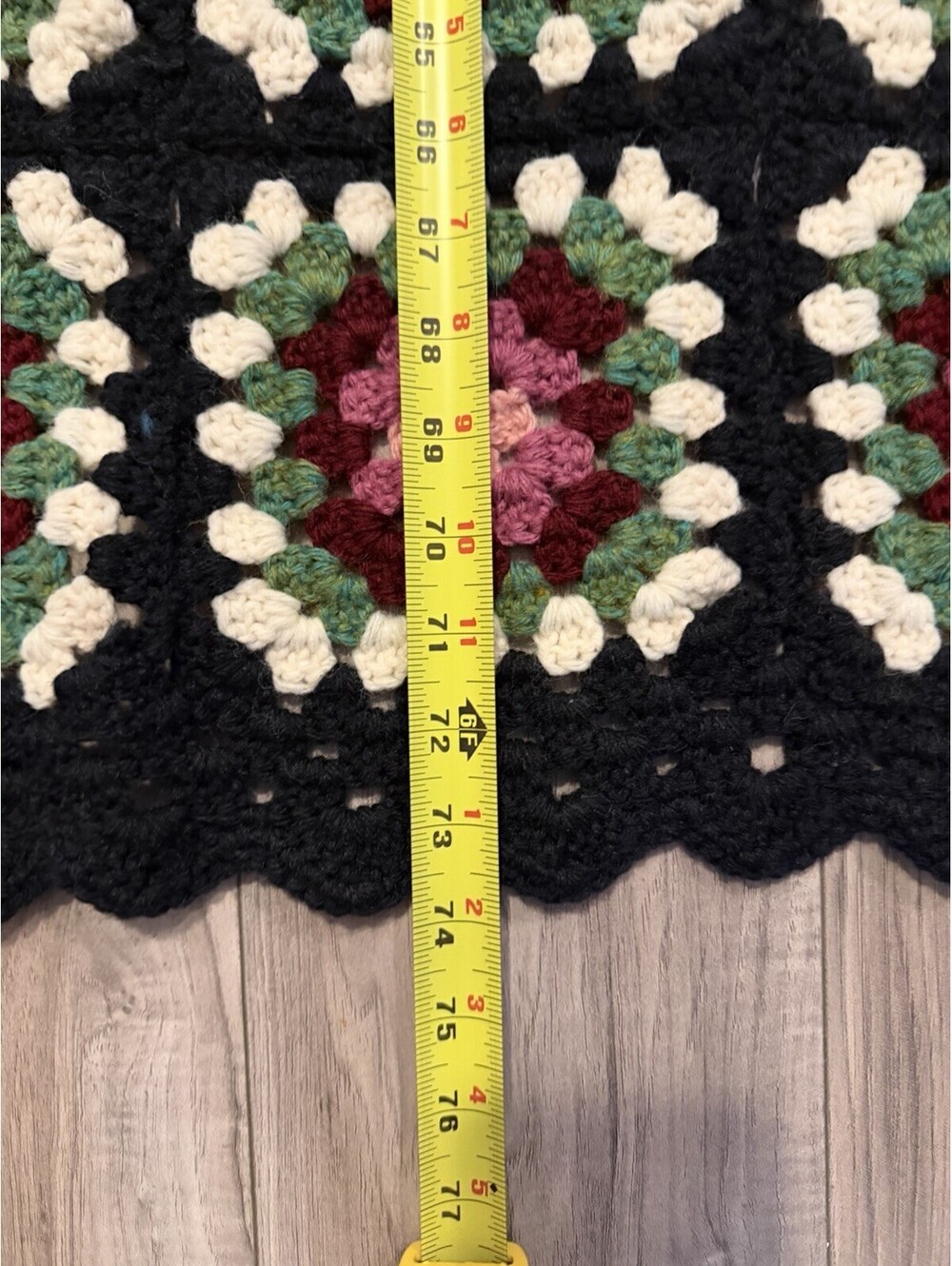 Vintage Hand Crocheted Granny Square Afghan Blanket Cottagecore Throw 45"x74" - Picture 4 of 7